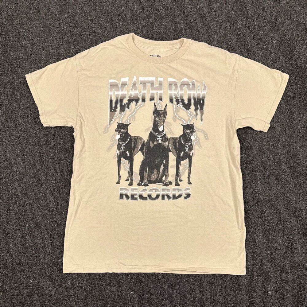 Death Row Records Adult Beige 3 Dobermans & Lightning Graphic Tee Size Medium